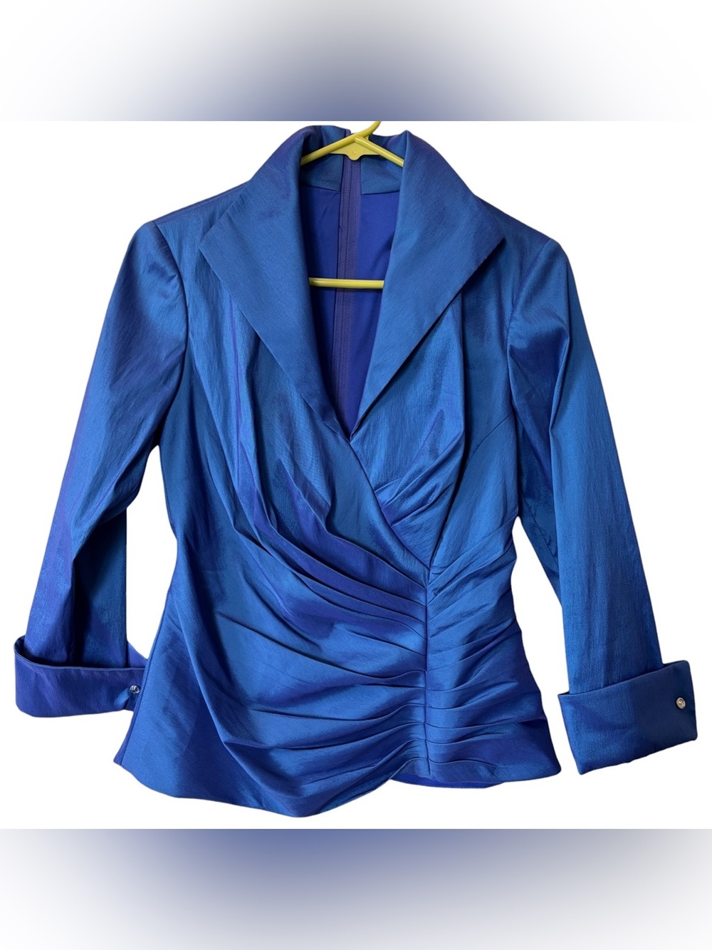 Tadashi Collection Royal Blue Draped Blazer Blouse Size 4 Occasion NEW WITH TAGS